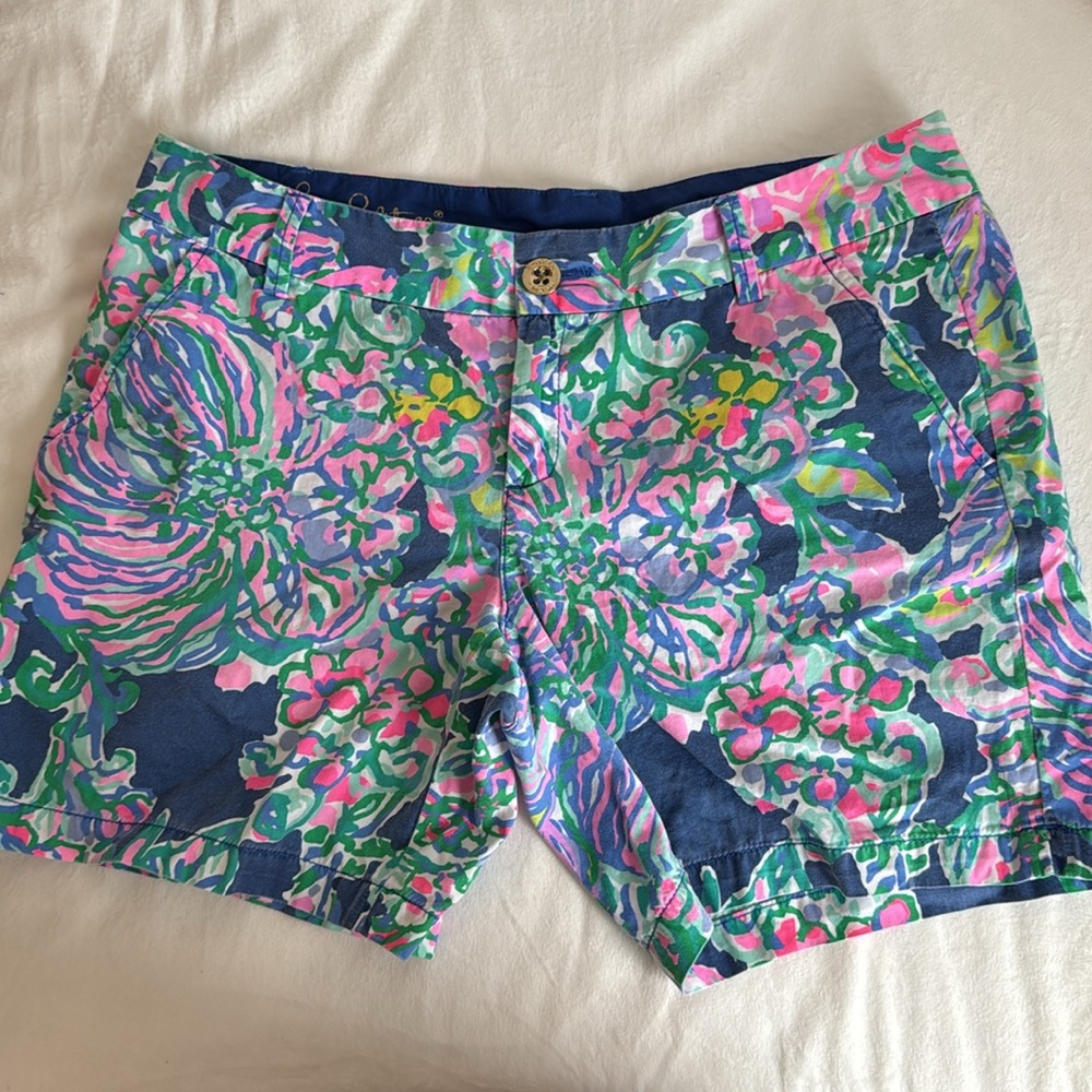 Lilly Pulitzer Shorts Womens Jayne 8 Blue Pink Tropical Floral Vacation Preppy